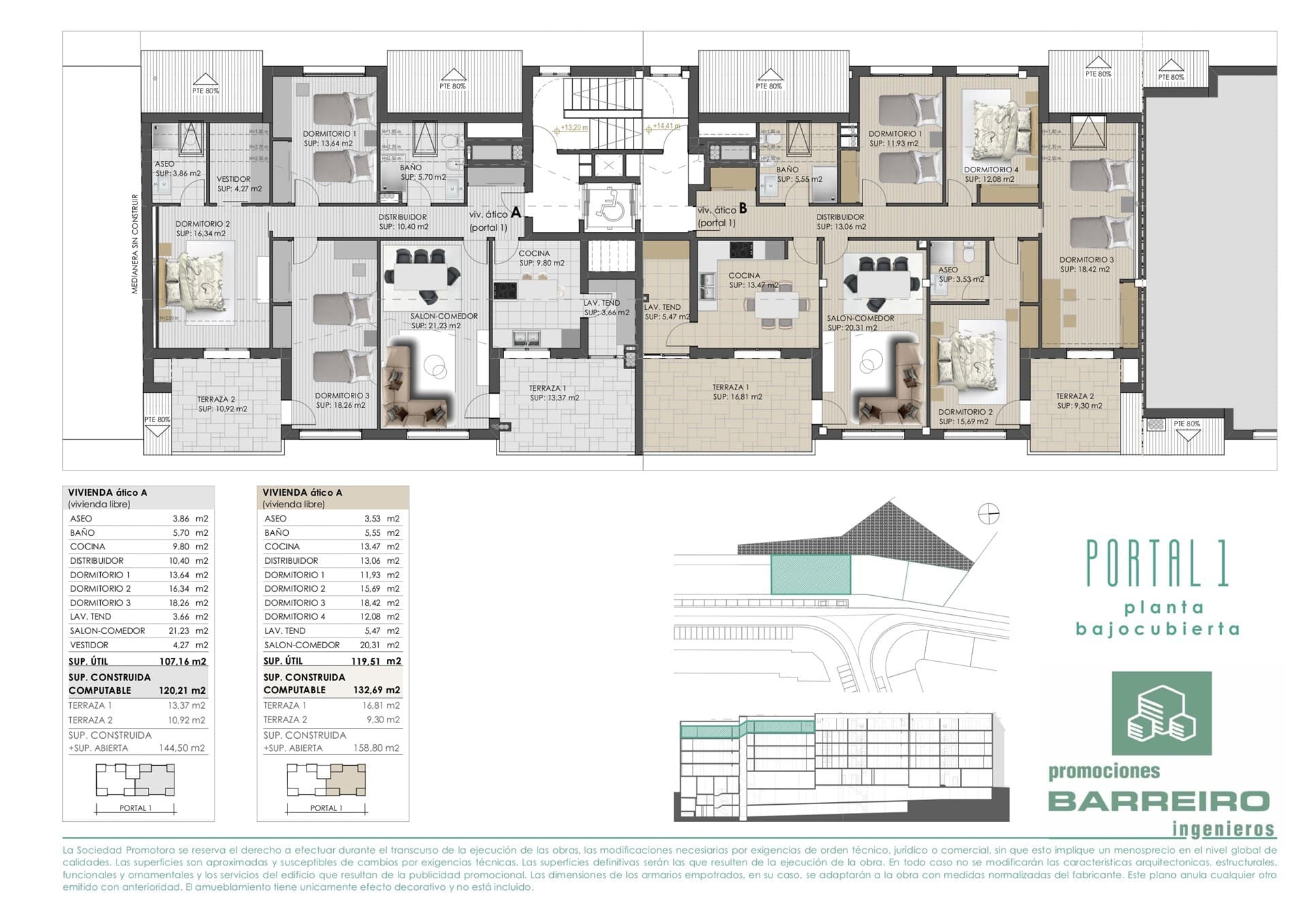Plano de la vivienda bajo cubierta del portal 1 en Bosque de Desamparados