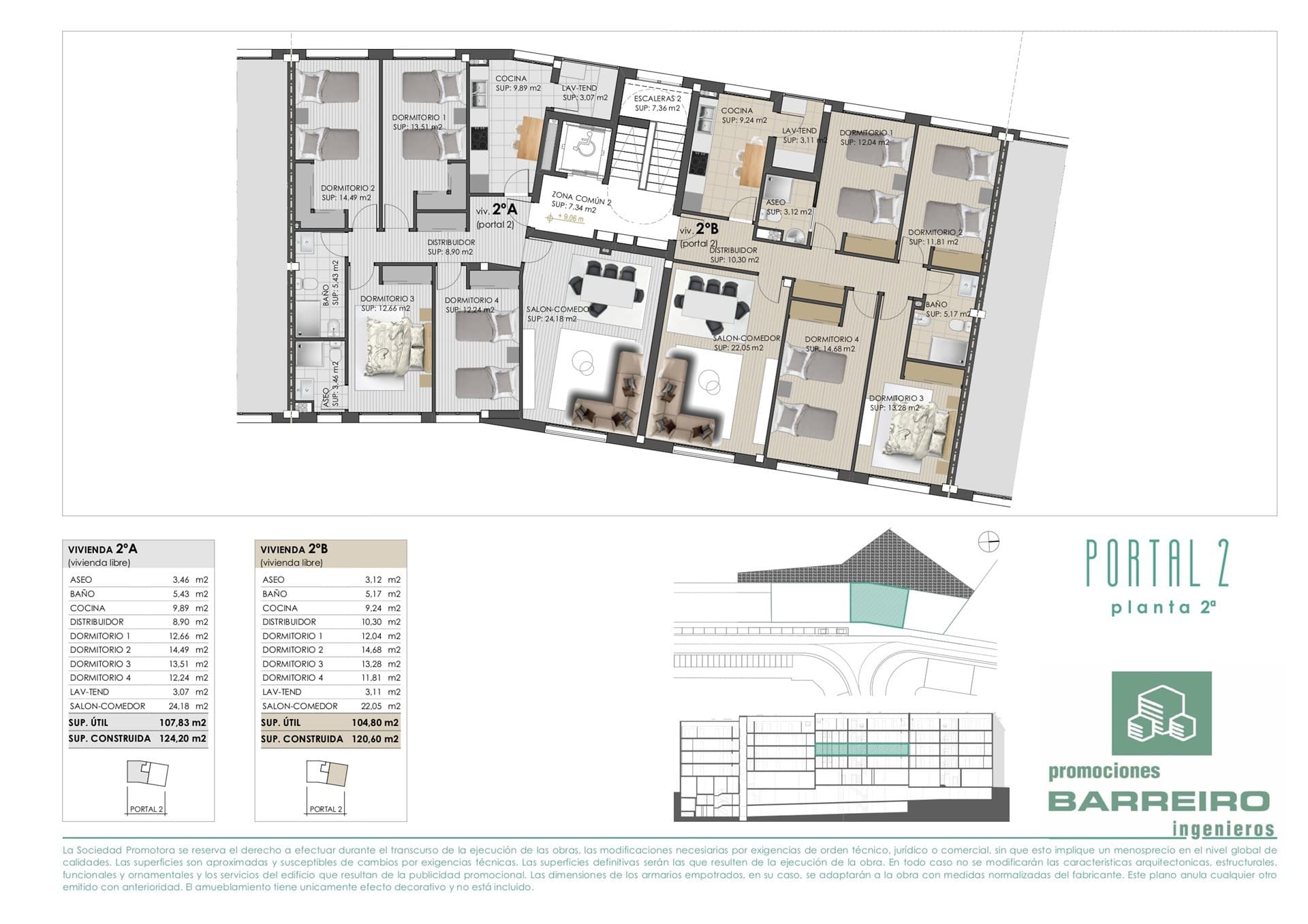 Plano de la vivienda del portal 2, planta 2 de la promoción de Vilagarcía