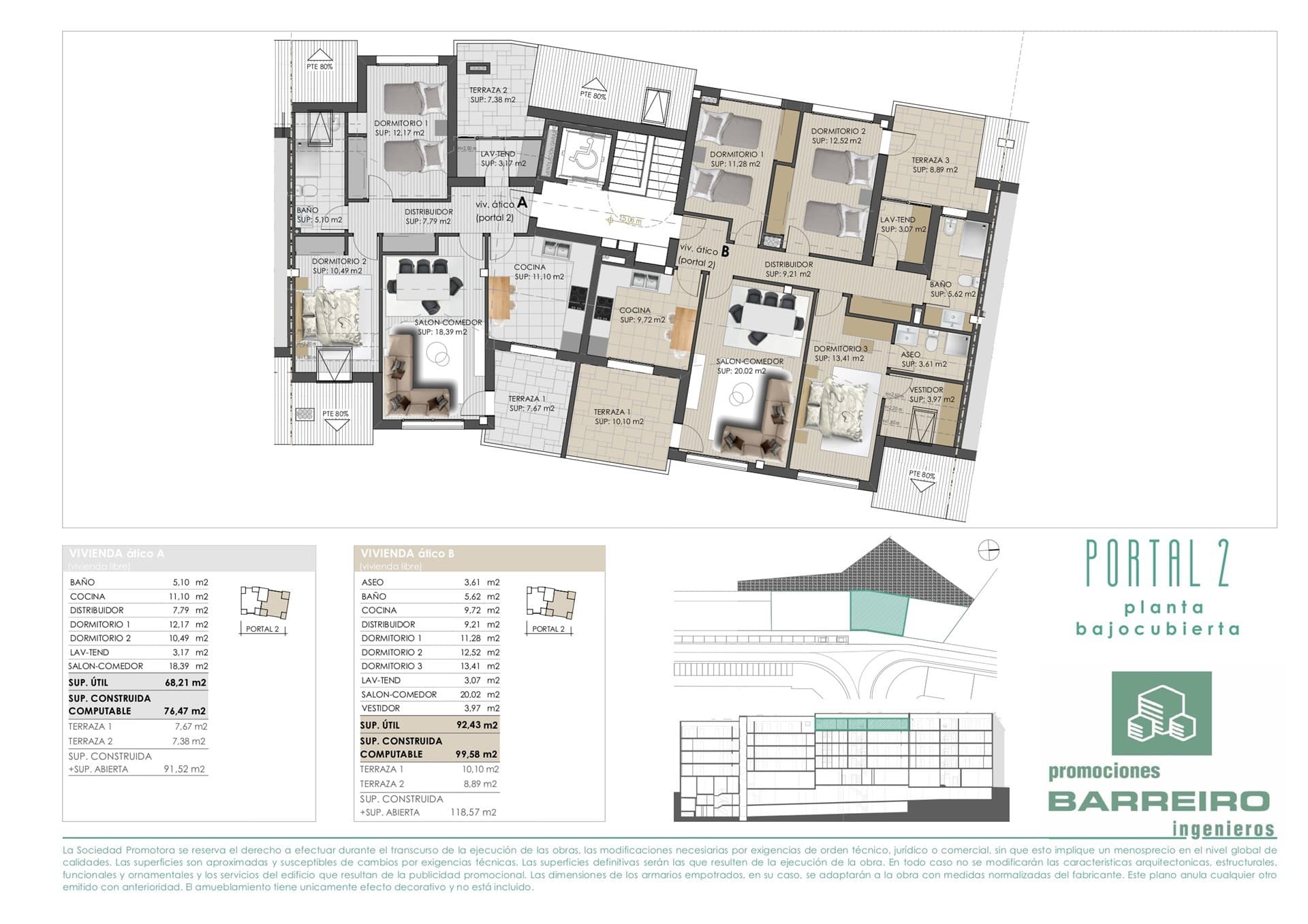 Plano de la vivienda bajo cubierta del portal 2 en Bosque de Desamparados